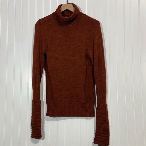 Smartwool 100% Merino Wool Turtleneck Sweater S Rust Brown Ribbed Sleeve Cozy - Picture 1 of 9